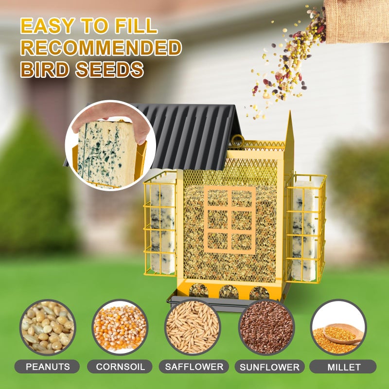 FlowaFoli Bird Feeders for Outdoors Hanging  Metal Bird Feeder with Double Suet Cage Cake  Large Capacity  Birdfeeders Sturdy & Weatherproof  Easy to Clean & Refill  Great for Attracting Wild Birds - Image 4